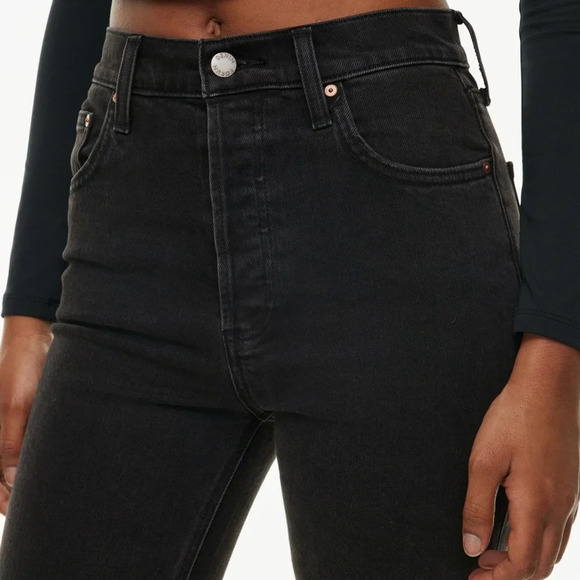 Denim Forum The Yoko High Rise Slim Skinny Button Fly Jeans Black - Picture 3 of 9